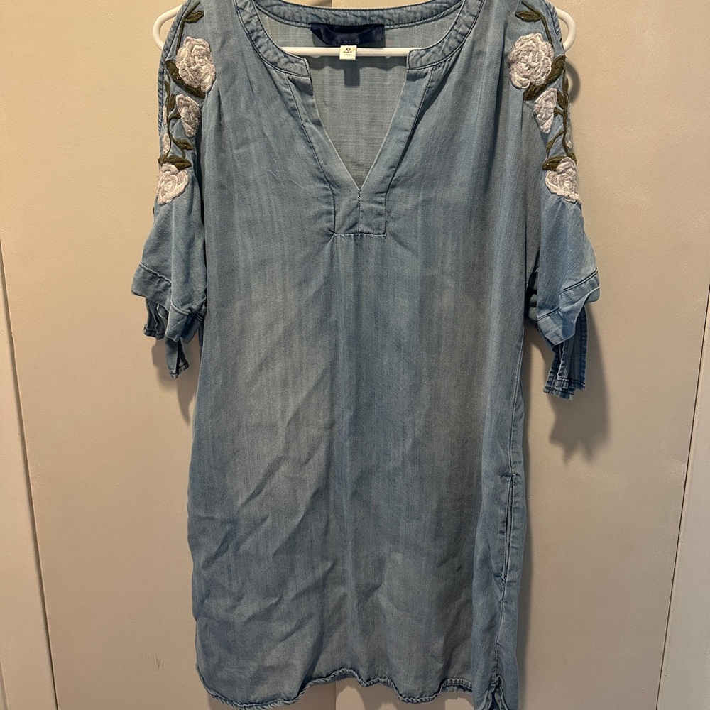Floral Embroidered Denim Women's Dress